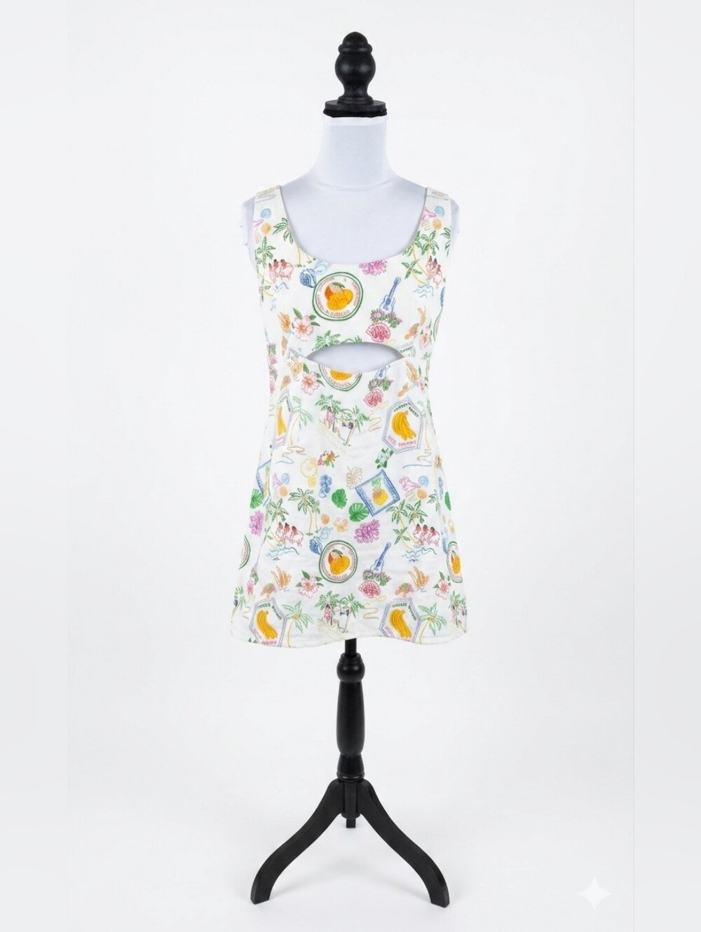 ALIGNE London Embroidered Tropical Cutout Dress Linen Blend US 8 UK 12 Medium